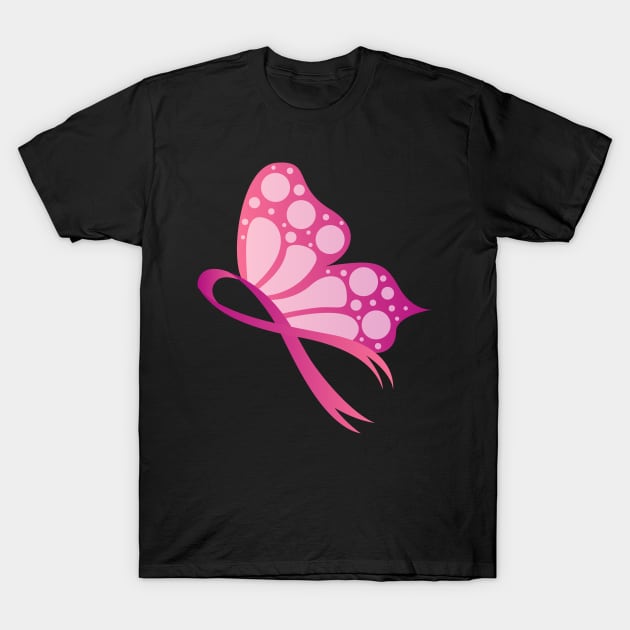 Pink Butterfly Ribbon Breast Cancer Supporter T-Shirt by ScottsRed